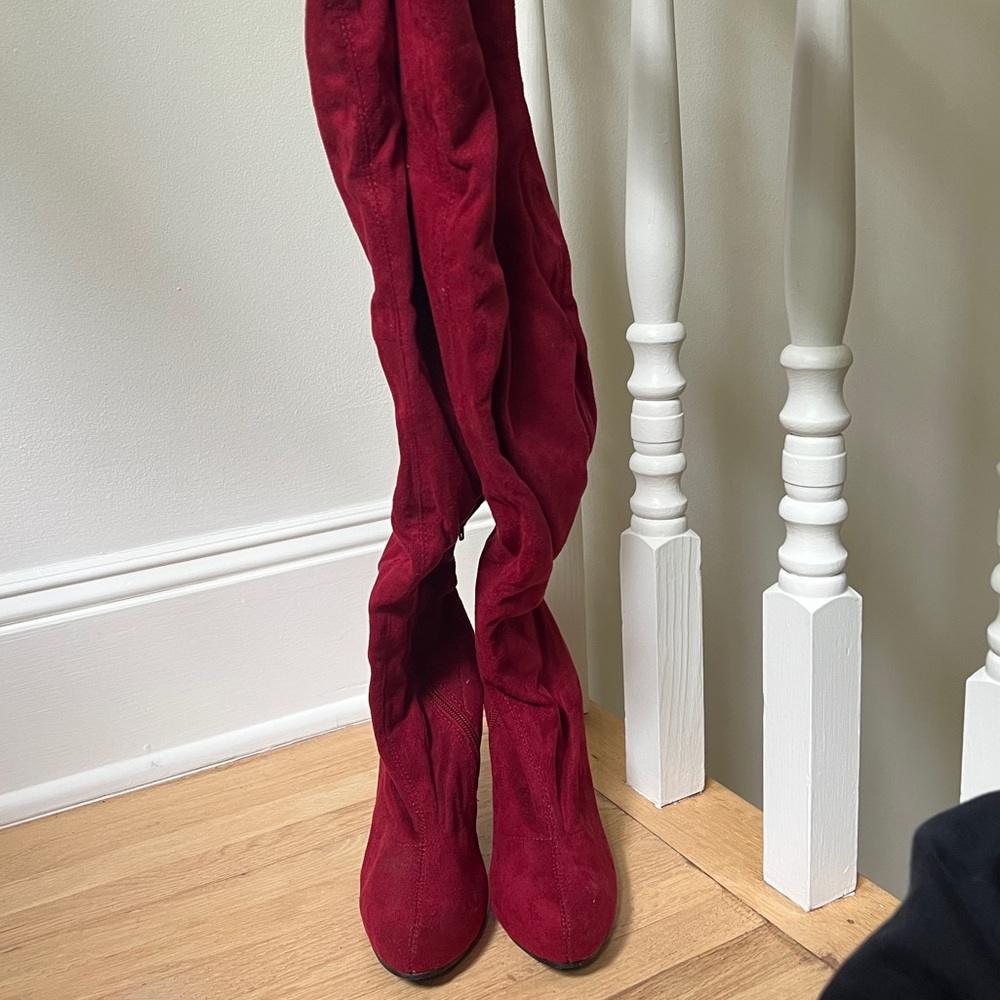 Red Suede Thigh High Boots